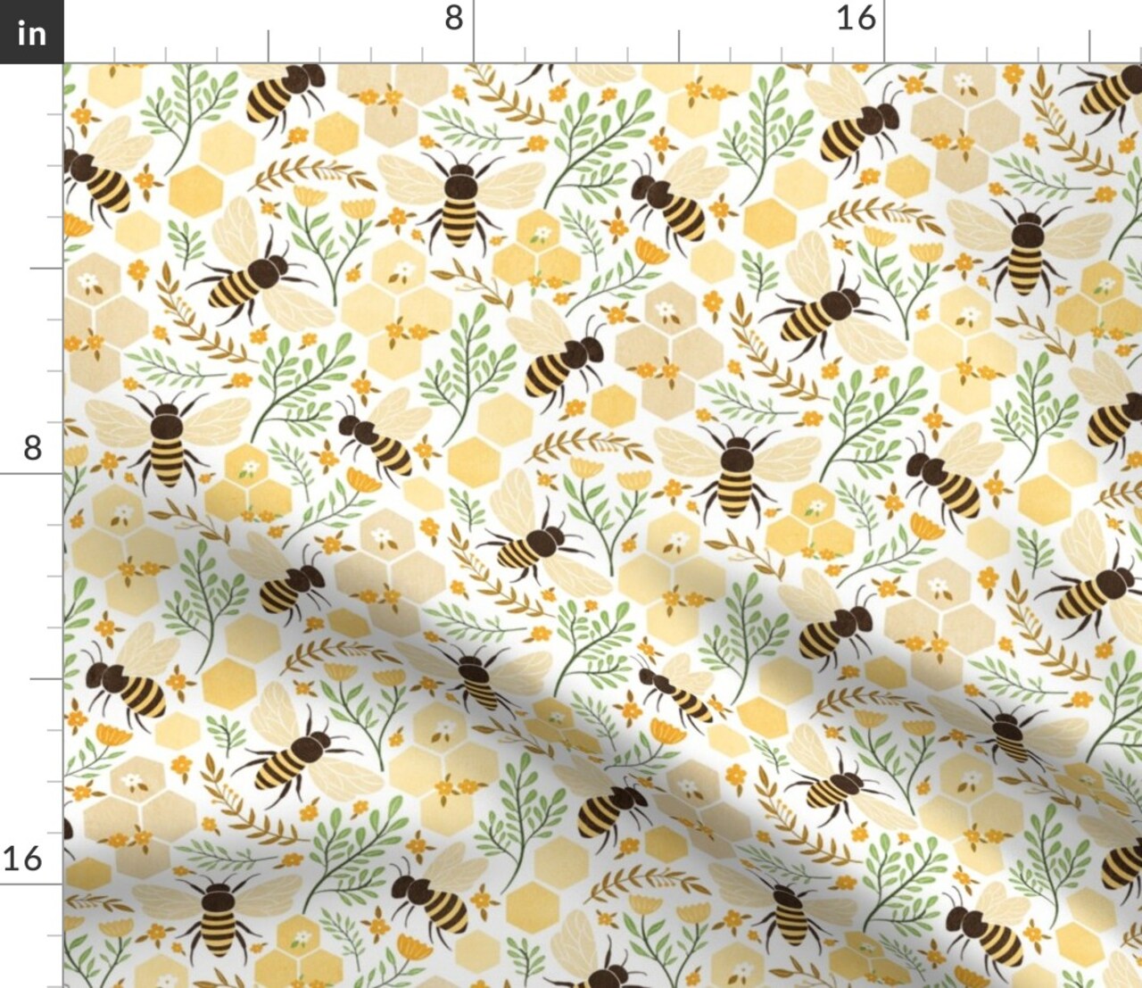 Spring Honeybee Summer Bugs Hexagons Easter Bees Insects Yellow Tulips Cottagecore Custom Printed Fabric by Spoonflower Various Fabrics by the Yard or Fat Quarter 18031196